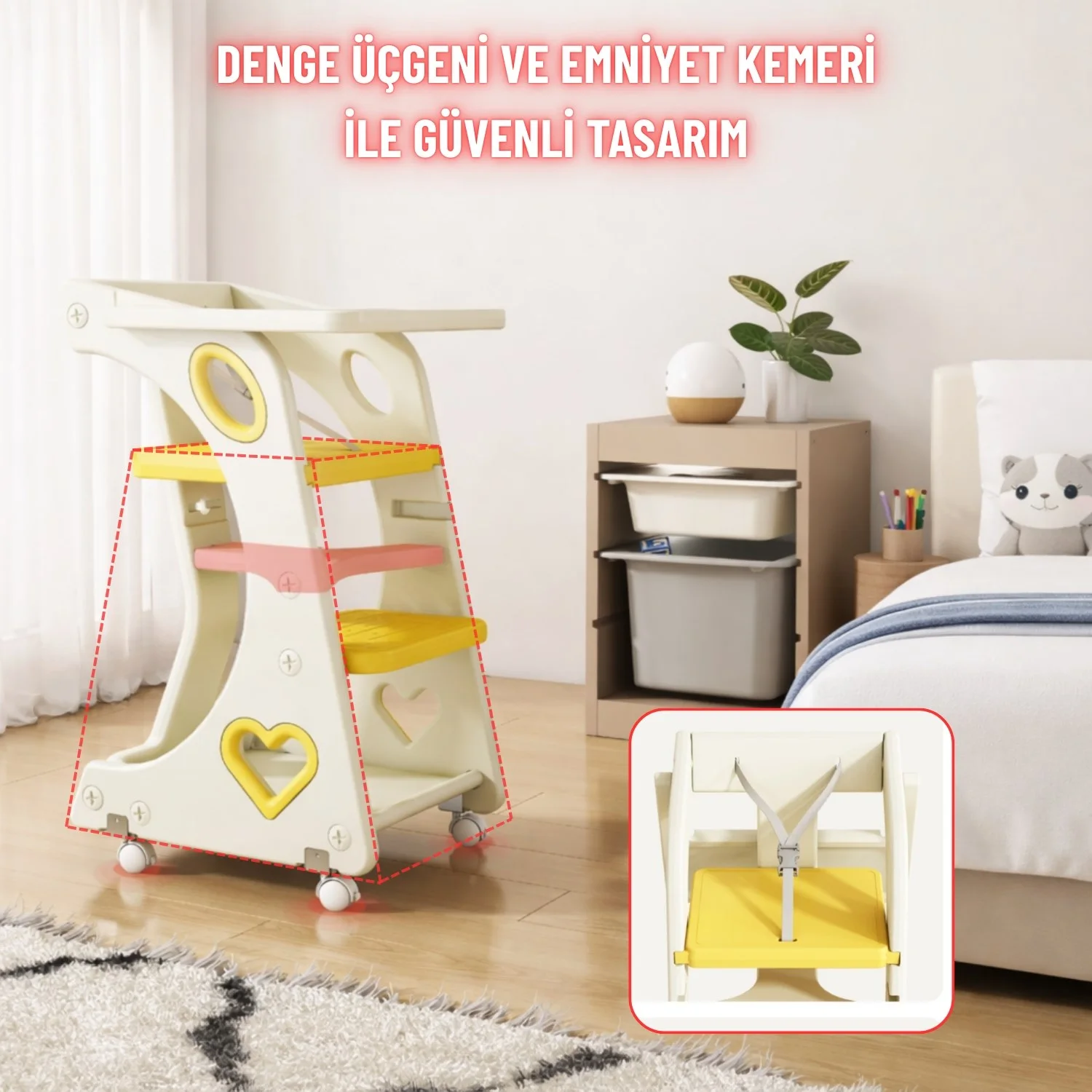 Bebek Mama Sandalyesi Eğitici Çocuk Gelişim Sandalyesi ve Mutfak Merdiven ve Öğrenme Kulesi - görsel 3