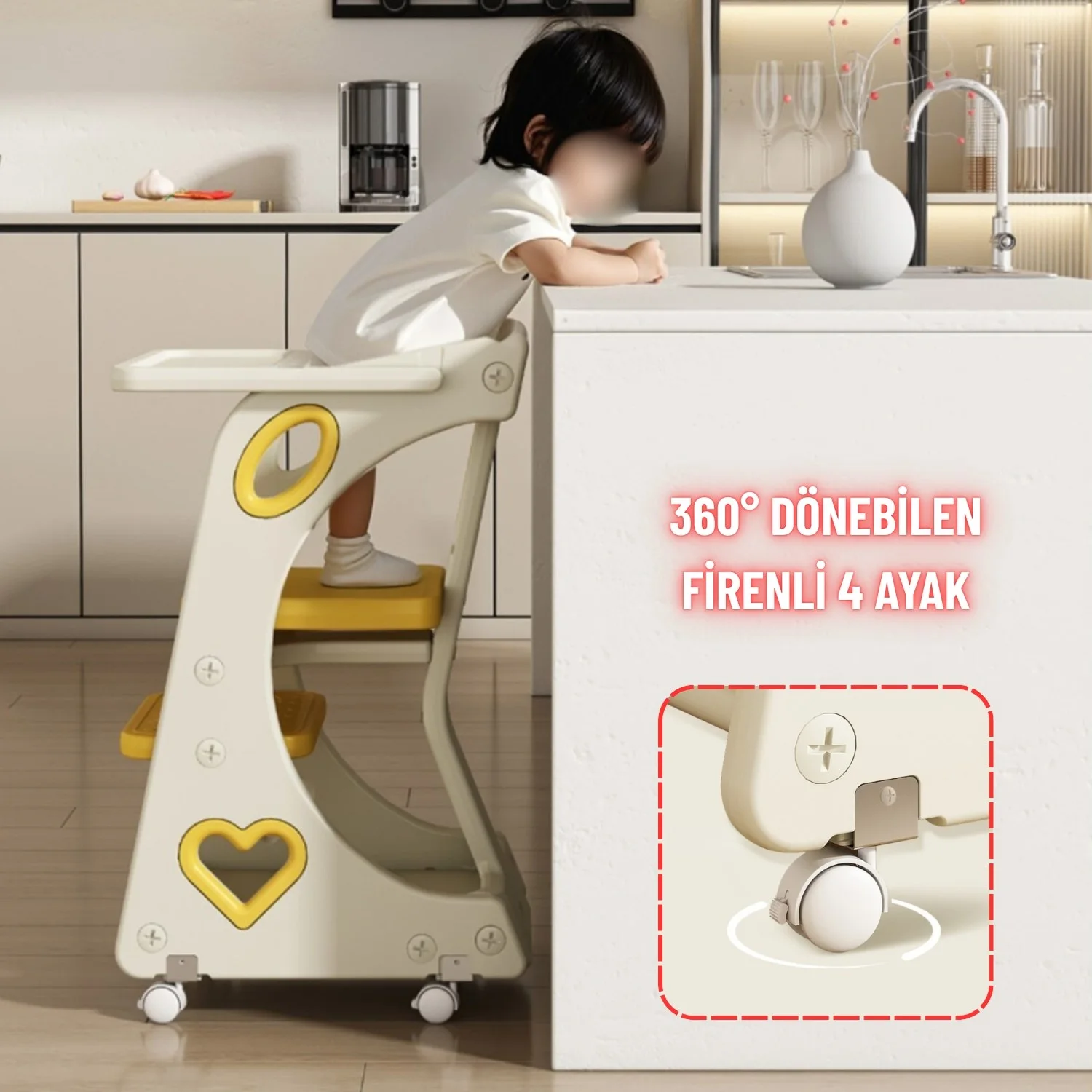Bebek Mama Sandalyesi Eğitici Çocuk Gelişim Sandalyesi ve Mutfak Merdiven ve Öğrenme Kulesi - görsel 6