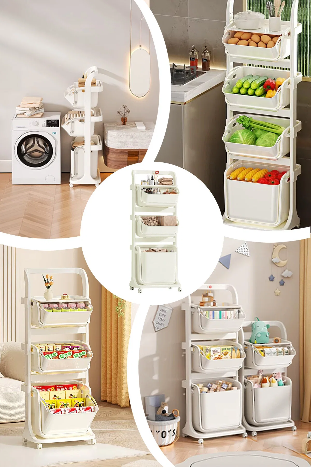 Banyo Mutfak Çocuk Odası Düzenleme Raf Çok Amaçlı Tekerlekli Modüler Organizer Sepet - görsel 3
