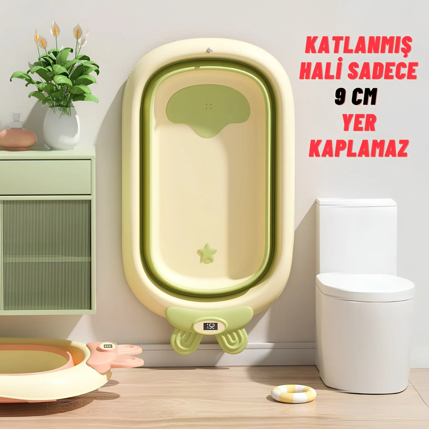 Katlanabilir Termometreli Bebek Küveti Ve Filesi Yazlık Bebek Havuzu YEŞİL - görsel 6