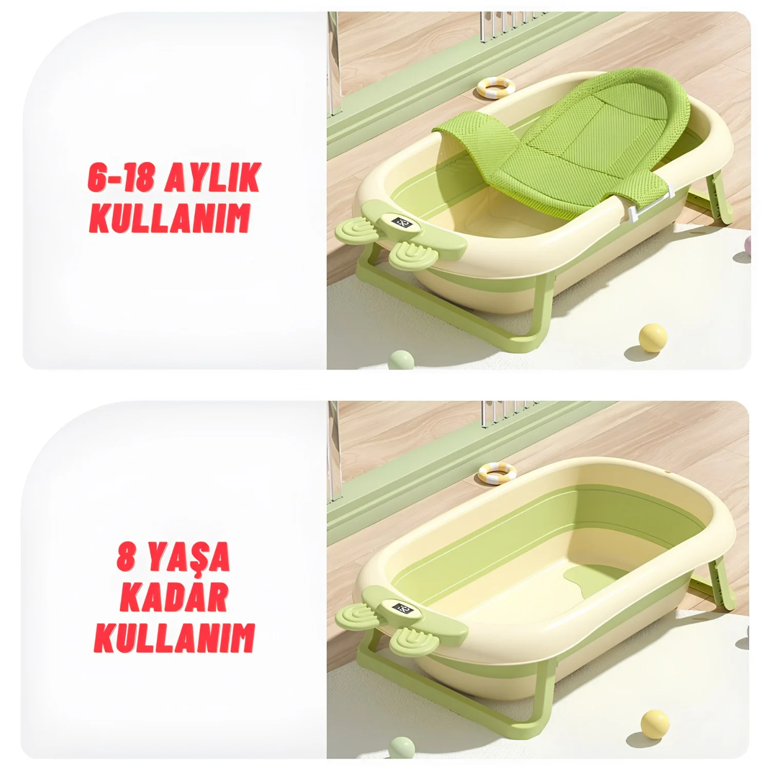 Katlanabilir Termometreli Bebek Küveti Ve Filesi Yazlık Bebek Havuzu YEŞİL - görsel 8