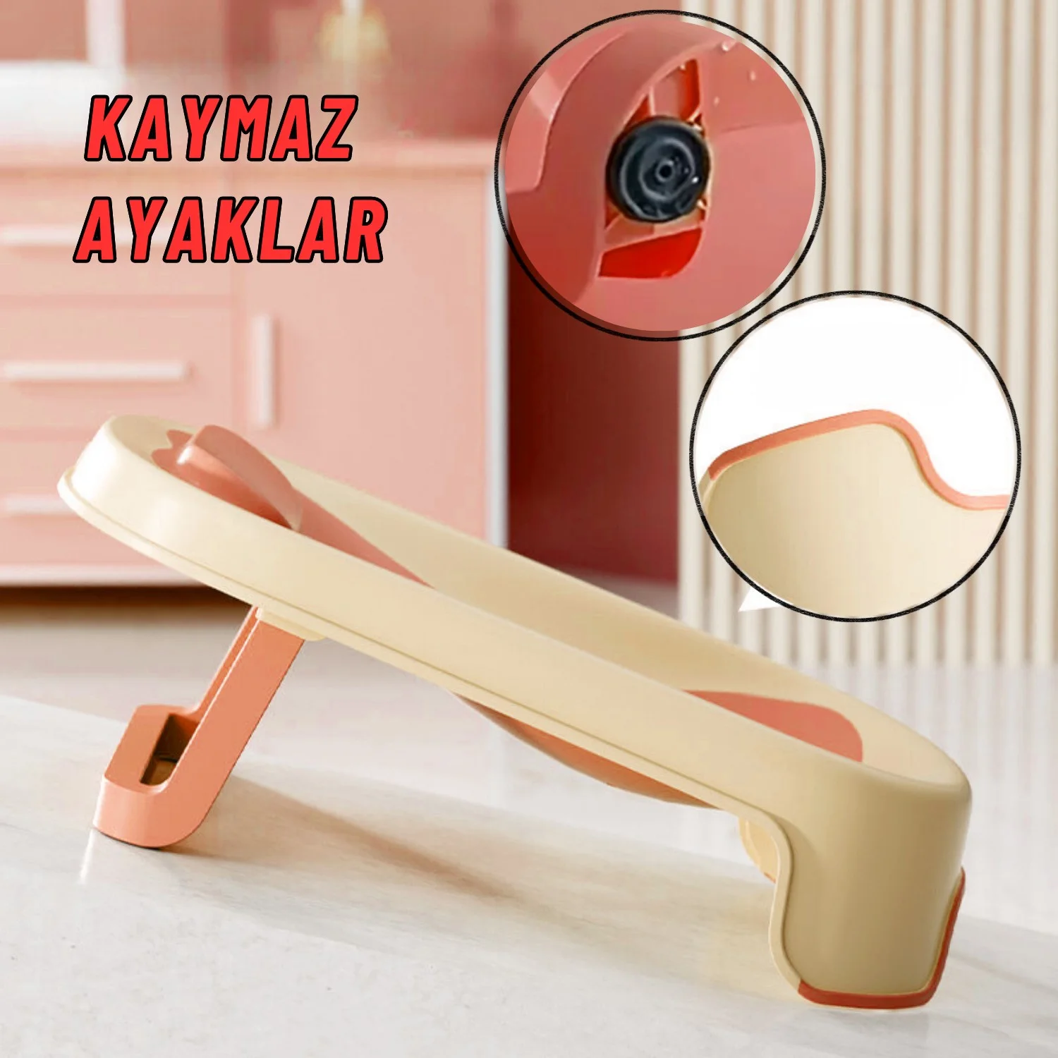 Katlanabilir Silikon Bebek Besleme ve Yıkama Banyo Oturağı Alt Değiştirme Sehpası Pembe - görsel 3