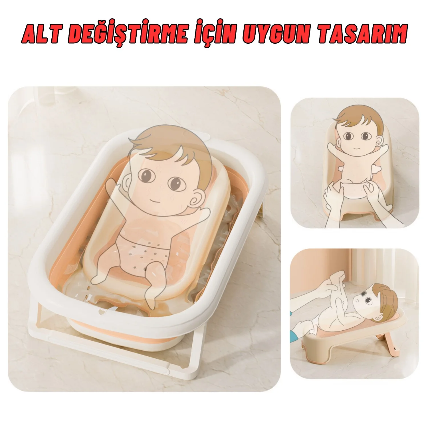 Katlanabilir Silikon Bebek Besleme ve Yıkama Banyo Oturağı Alt Değiştirme Sehpası Pembe - görsel 7