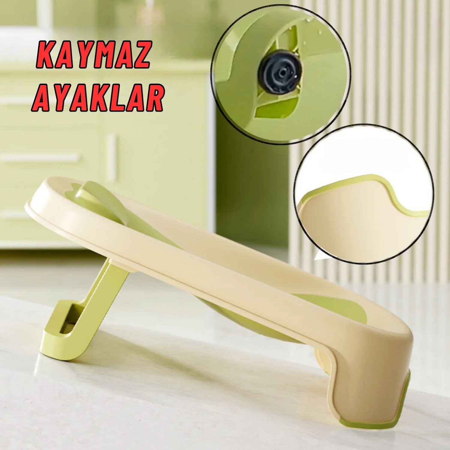 Katlanabilir Silikon Bebek Besleme ve Yıkama Banyo Oturağı Alt Değiştirme Sehpası Yeşil - görsel 3