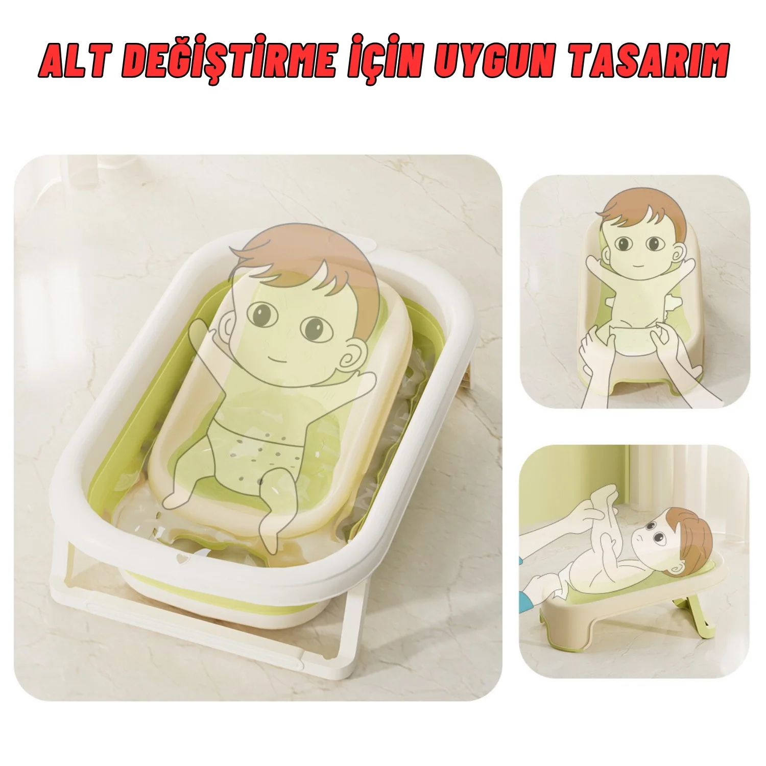 Katlanabilir Silikon Bebek Besleme ve Yıkama Banyo Oturağı Alt Değiştirme Sehpası Yeşil - görsel 7