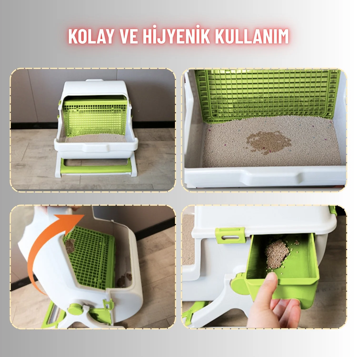 Kedi Tuvaleti Yarı Otomatik Tek Hamlede Kolay Temizlik Hijyenik Kullanım Pratik Kedi Kum Kabı - görsel 2