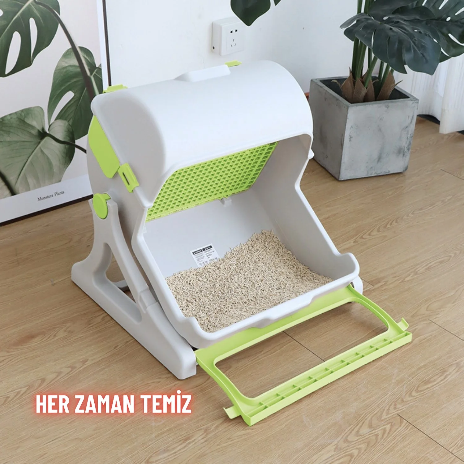 Kedi Tuvaleti Yarı Otomatik Tek Hamlede Kolay Temizlik Hijyenik Kullanım Pratik Kedi Kum Kabı - görsel 3