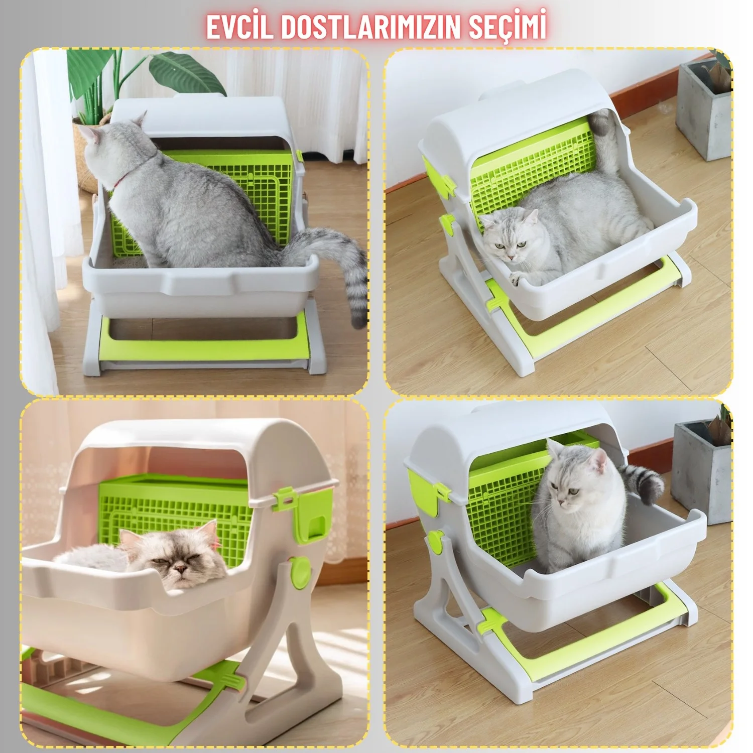 Kedi Tuvaleti Yarı Otomatik Tek Hamlede Kolay Temizlik Hijyenik Kullanım Pratik Kedi Kum Kabı - görsel 5
