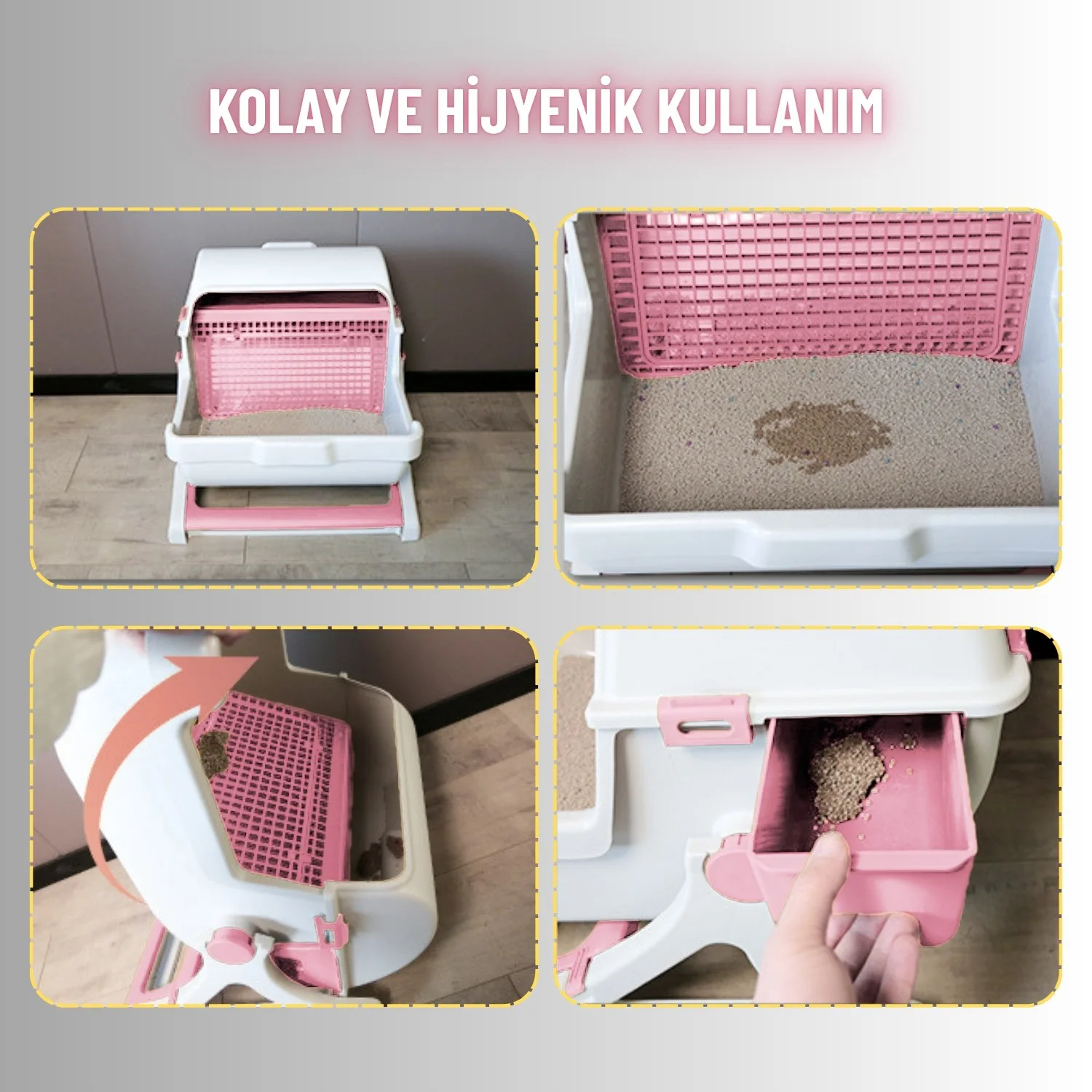 Kedi Tuvaleti Yarı Otomatik Tek Hamlede Kolay Temizlik Hijyenik Kullanım Pratik Kedi Kum Kabı - görsel 2