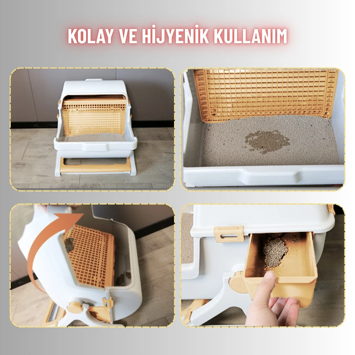 Kedi Tuvaleti Yarı Otomatik Tek Hamlede Kolay Temizlik Hijyenik Kullanım Pratik Kedi Kum Kabı - görsel 2