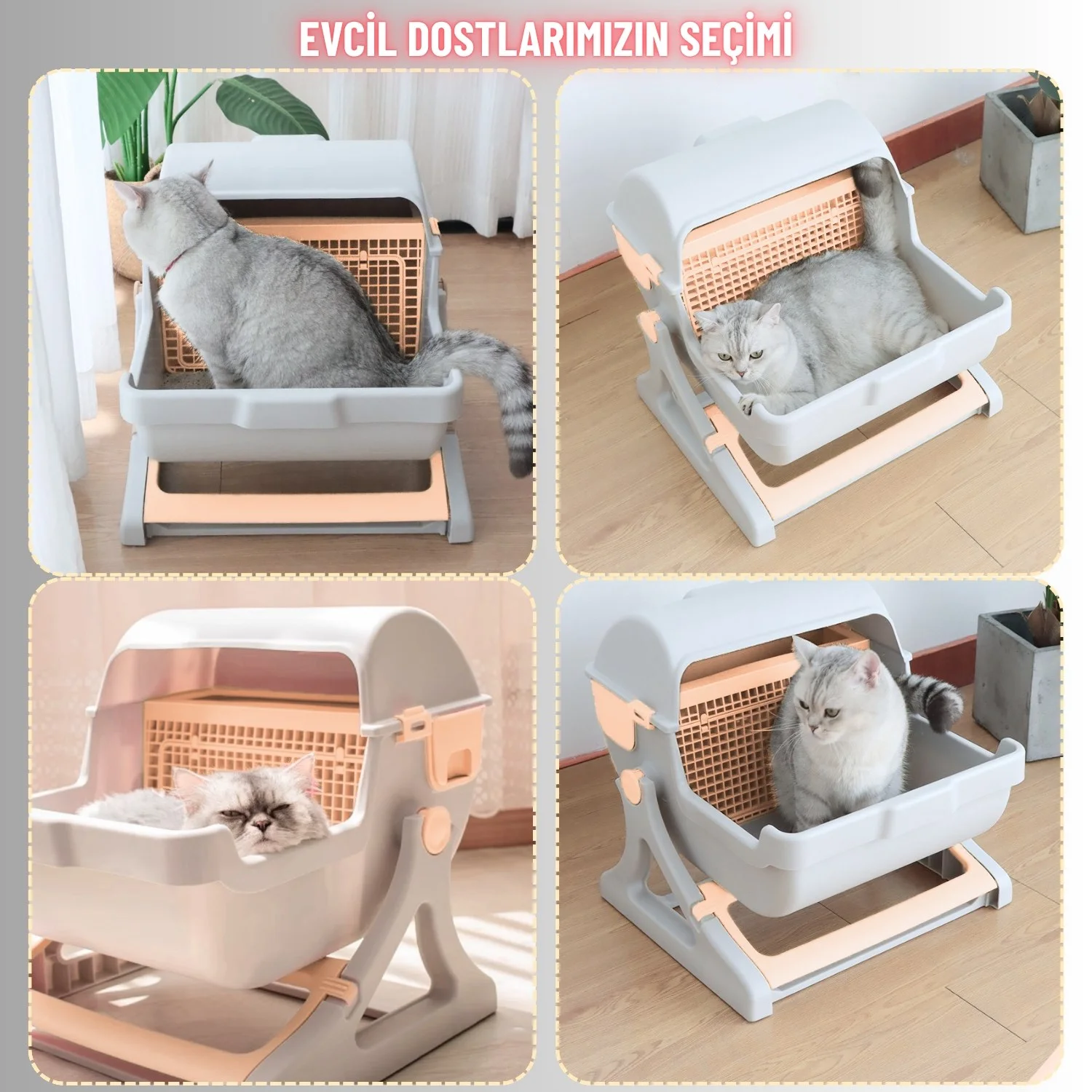 Kedi Tuvaleti Yarı Otomatik Tek Hamlede Kolay Temizlik Hijyenik Kullanım Pratik Kedi Kum Kabı - görsel 5