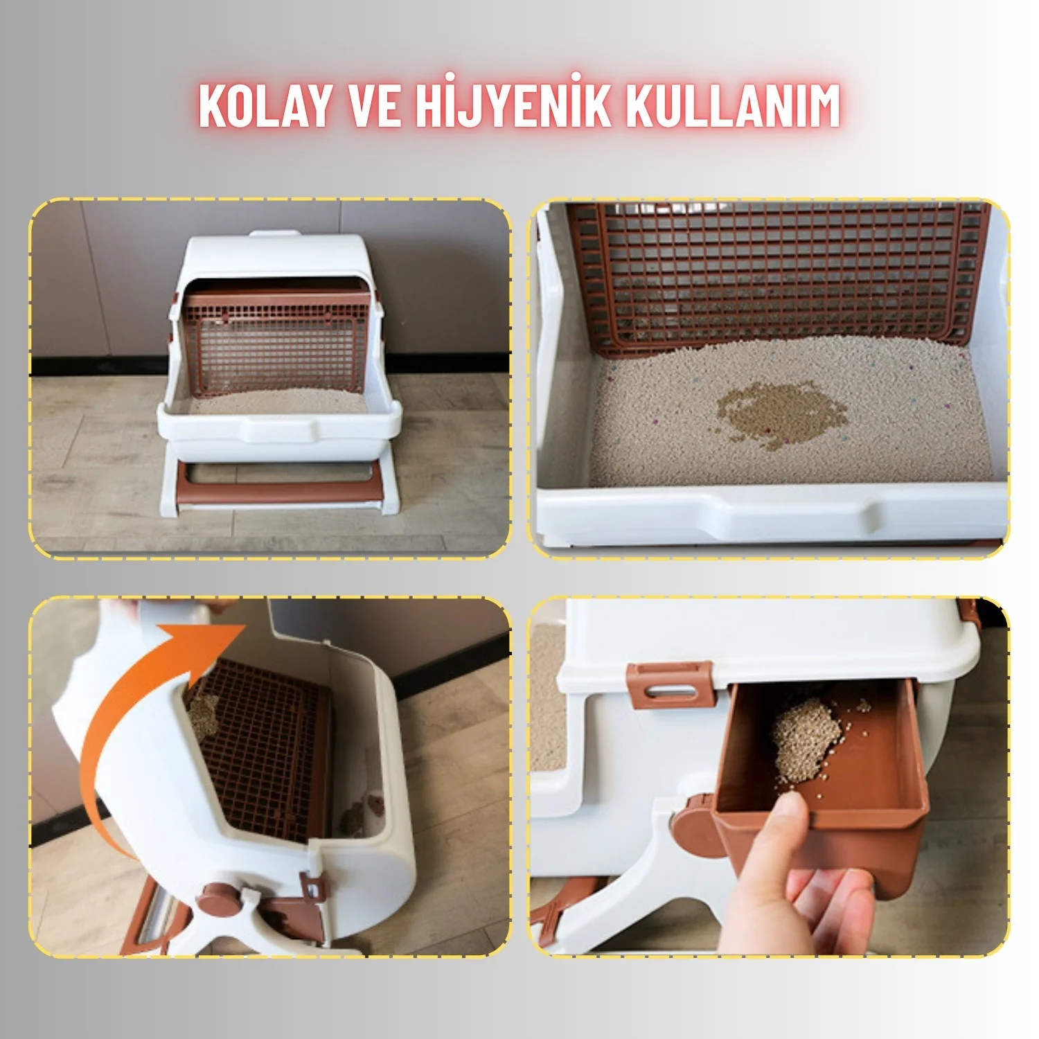 Kedi Tuvaleti Yarı Otomatik Tek Hamlede Kolay Temizlik Hijyenik Kullanım Pratik Kedi Kum Kabı - görsel 2