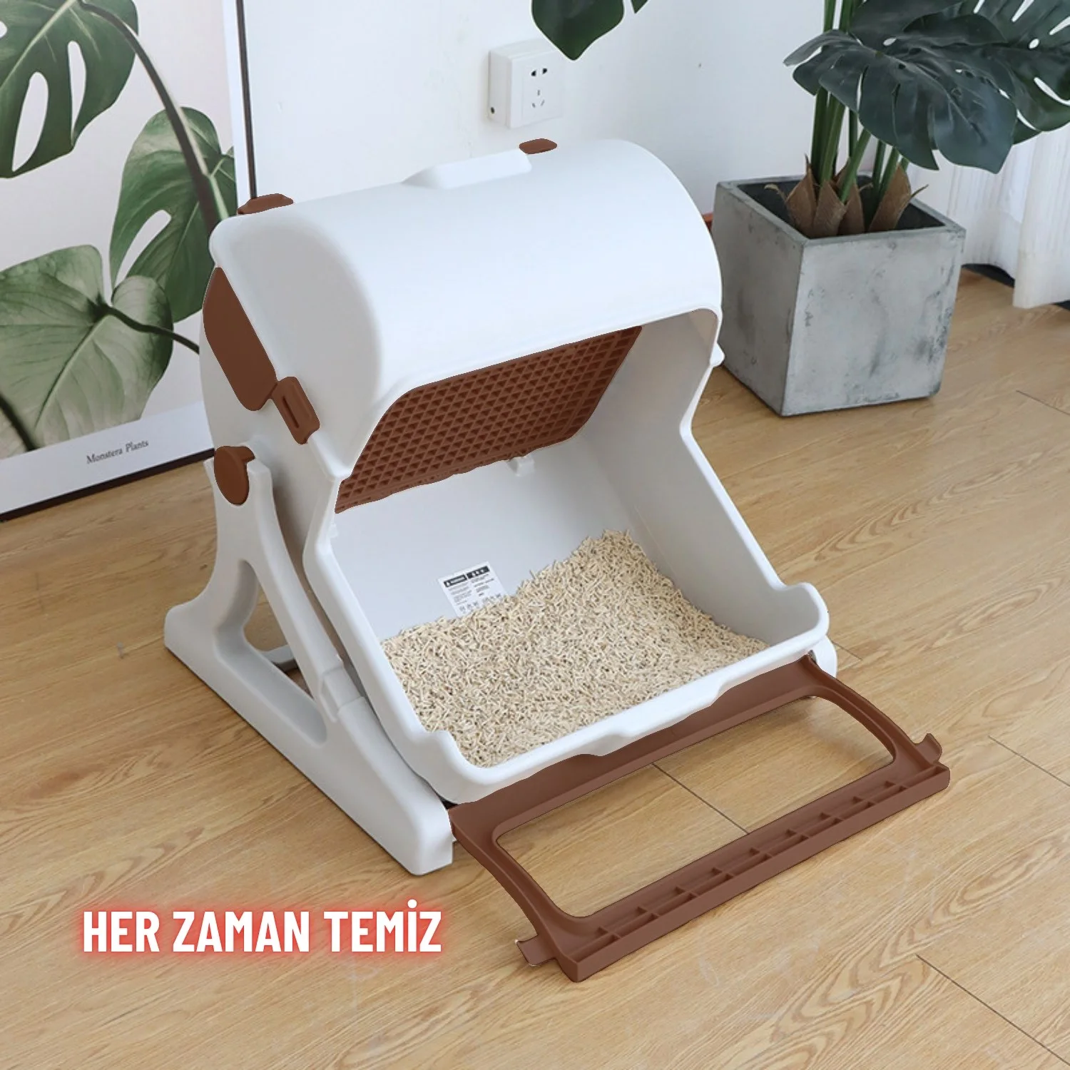 Kedi Tuvaleti Yarı Otomatik Tek Hamlede Kolay Temizlik Hijyenik Kullanım Pratik Kedi Kum Kabı - görsel 3