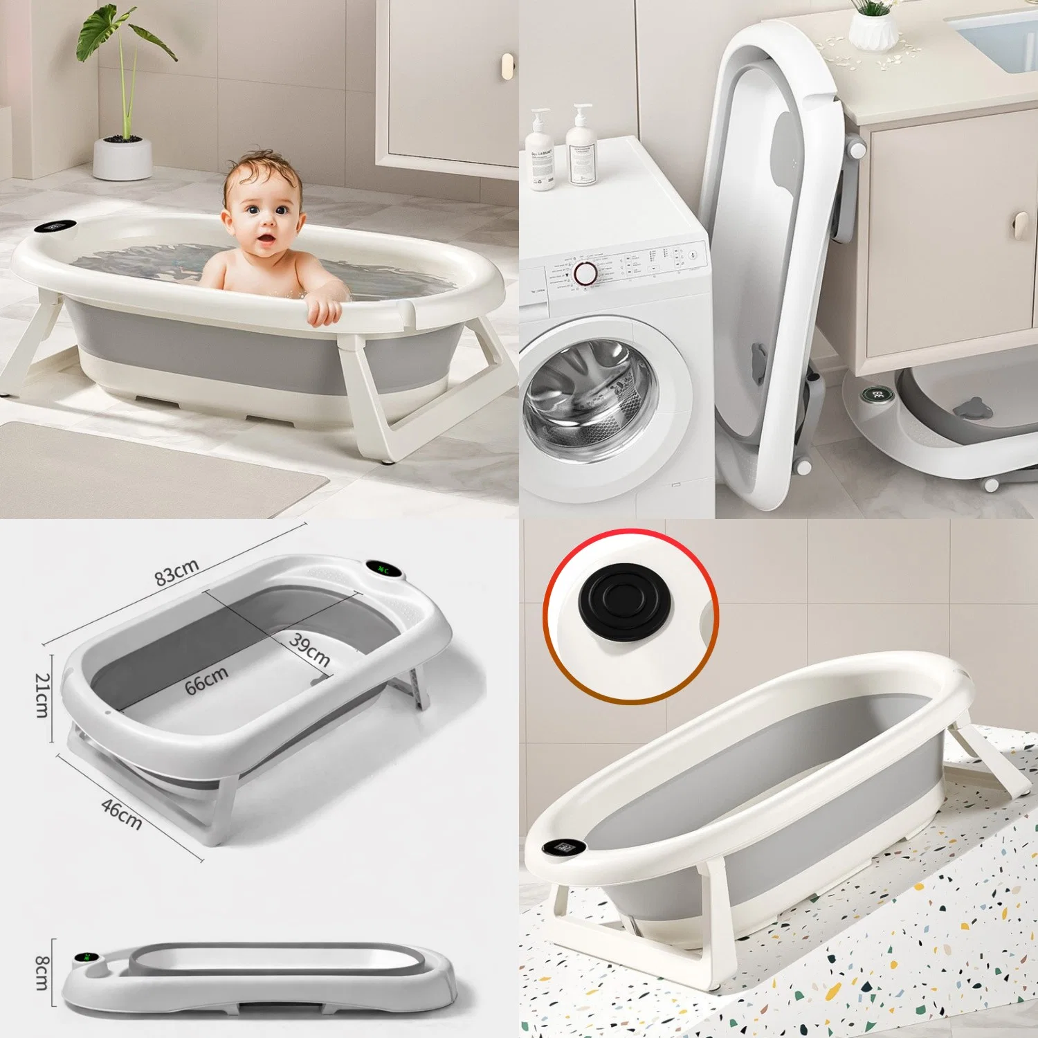 Katlanır Bebek Yıkama Banyo Küveti Seti  7 Parça Termometreli  Yastıklı Katlanabilir  Banyo Seti - görsel 2