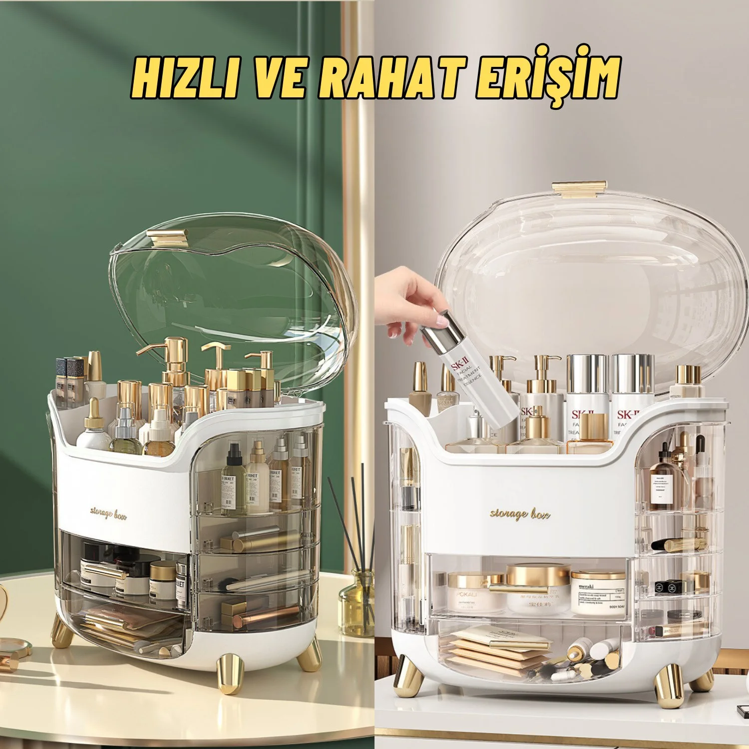 Makyaj Aksesuar, Fırça ve Takı Düzenleyici Makyaj Kutusu Çok Amaçlı Çekmeceli Kozmetik Organizer - görsel 3