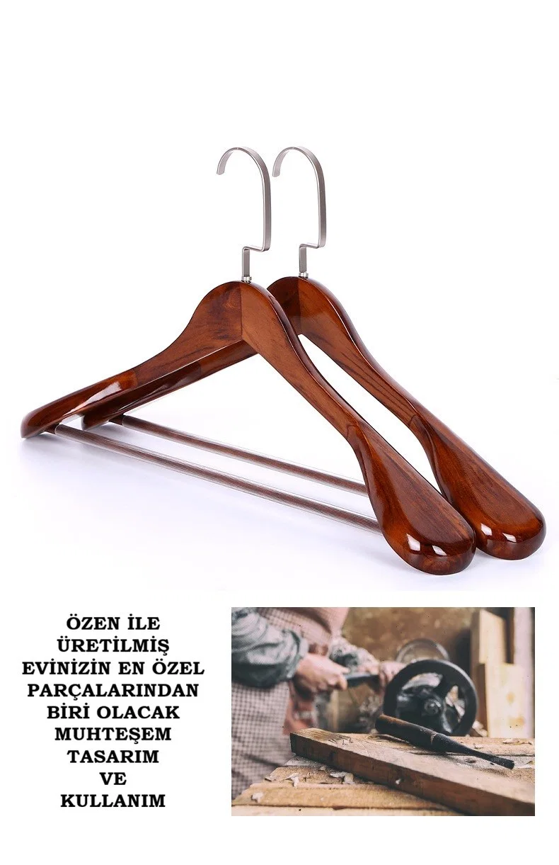 Ahşap Ceket Ve Takım Elbise Askısı 10 ADET Geniş Omuzlu Premium Kalite Ağaç Askı - görsel 4