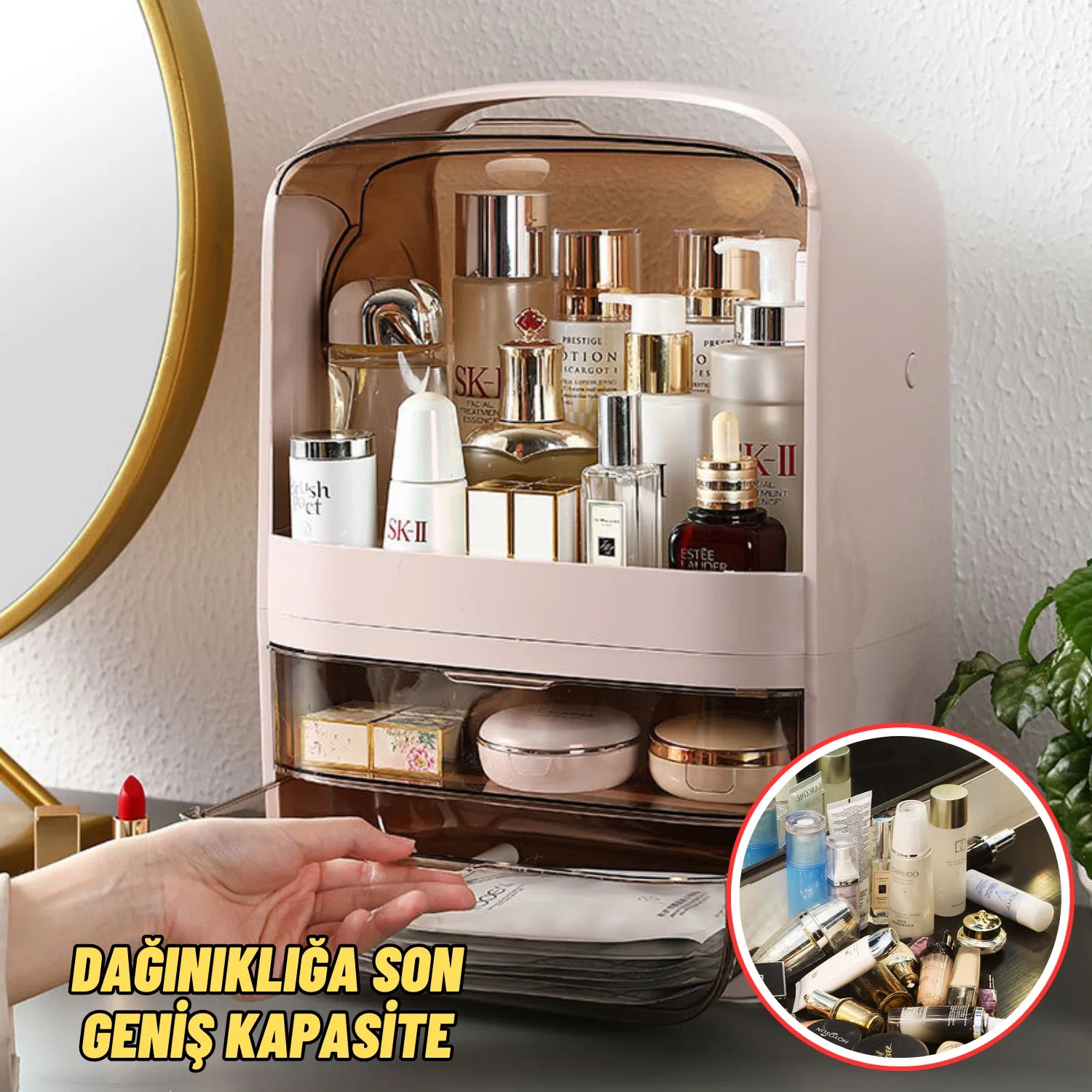 Makyaj Organizer Kozmetik, Fırça ve Takı Düzenleyici Çok Amaçlı Masaüstü Makyaj Kutusu - görsel 4