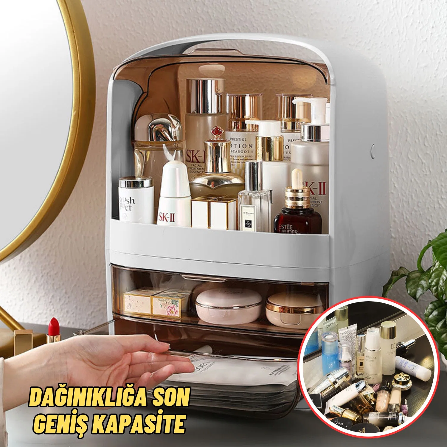 Makyaj Organizer Kozmetik, Fırça ve Takı Düzenleyici Çok Amaçlı Masaüstü Makyaj Kutusu - görsel 3