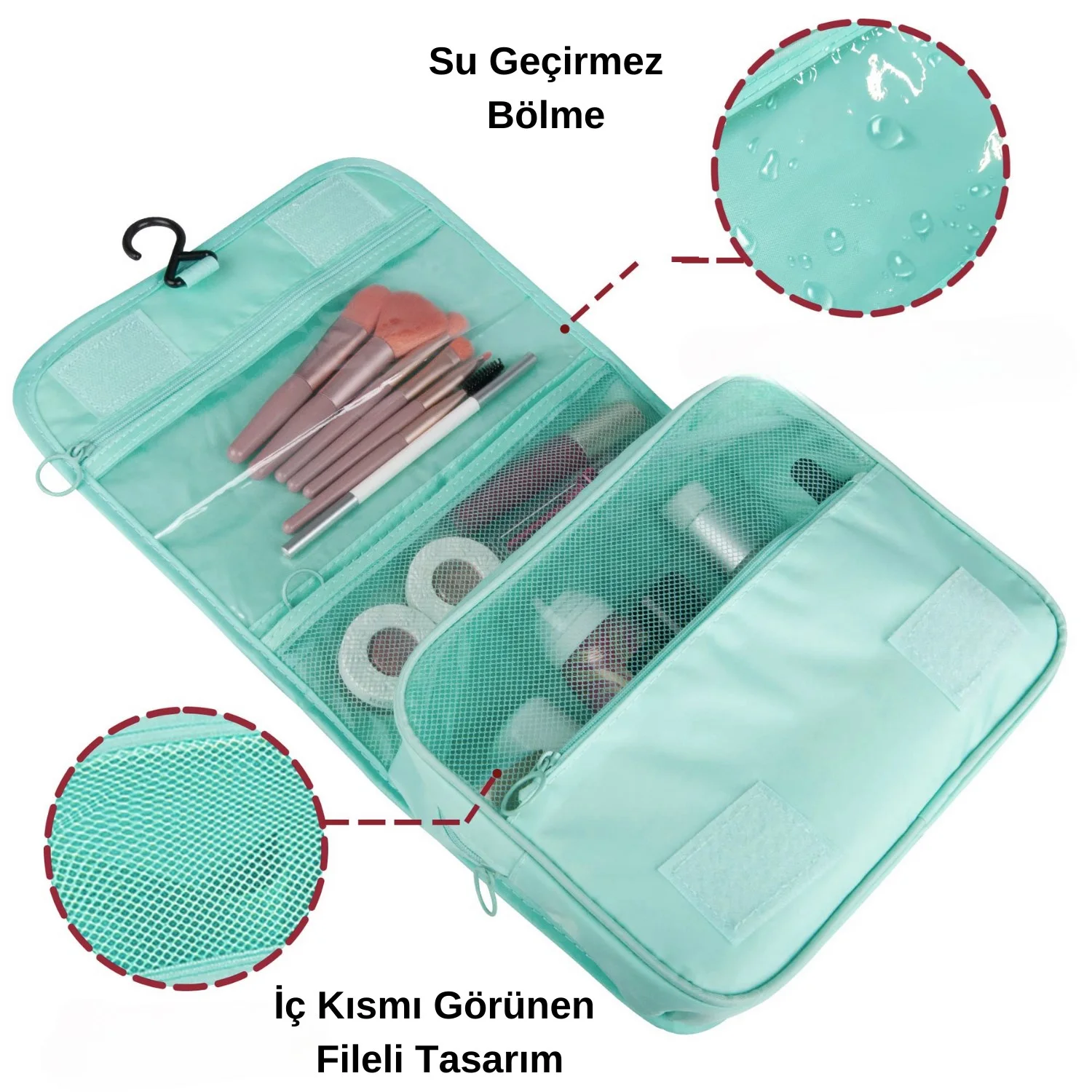 Seyahat Traş Makyaj Kişisel Bakım Kozmetik Ürünleri Çok Bölmeli Organizer Çanta - görsel 6
