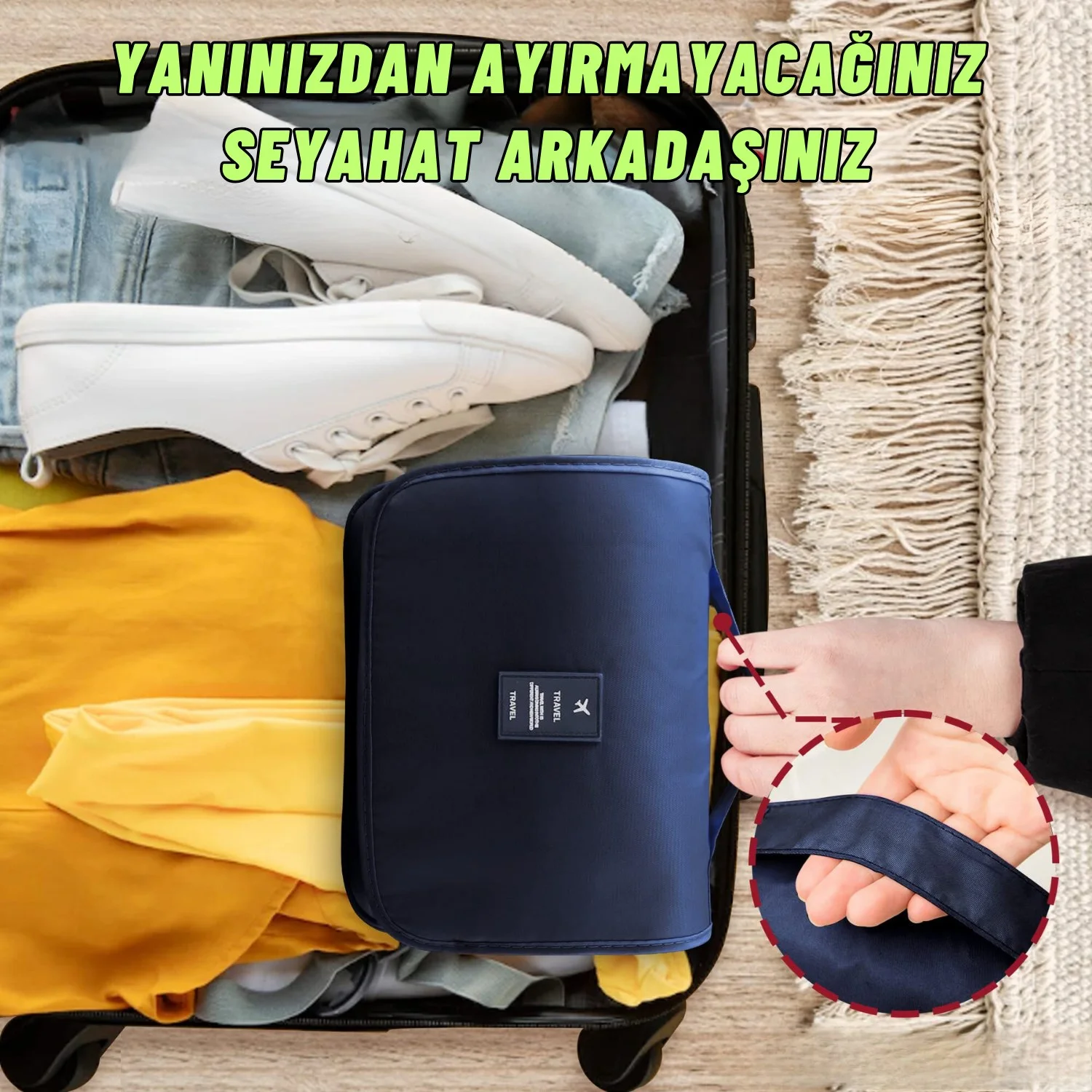 Seyahat Traş Makyaj Kişisel Bakım Kozmetik Ürünleri Çok Bölmeli Organizer Çanta - görsel 8