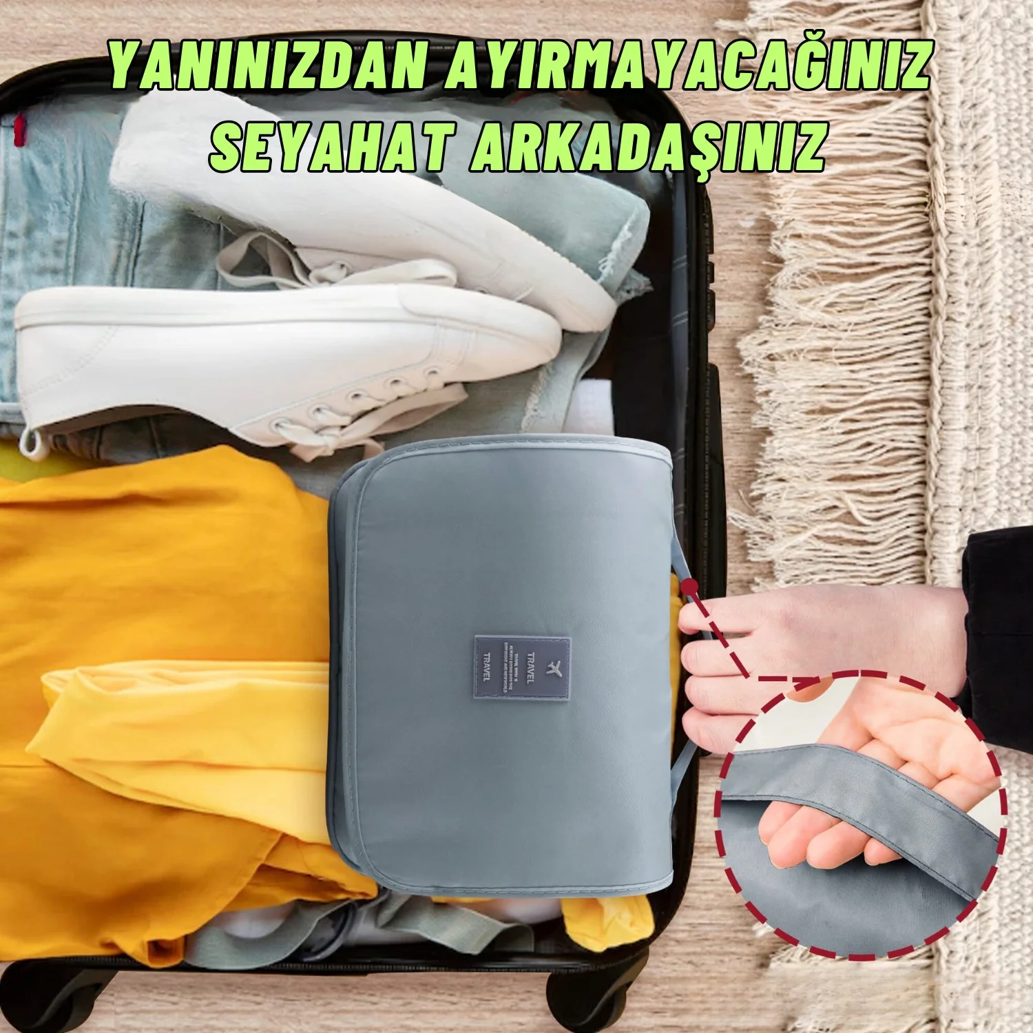 Seyahat Traş Makyaj Kişisel Bakım Kozmetik Ürünleri Çok Bölmeli Organizer Çanta - görsel 8