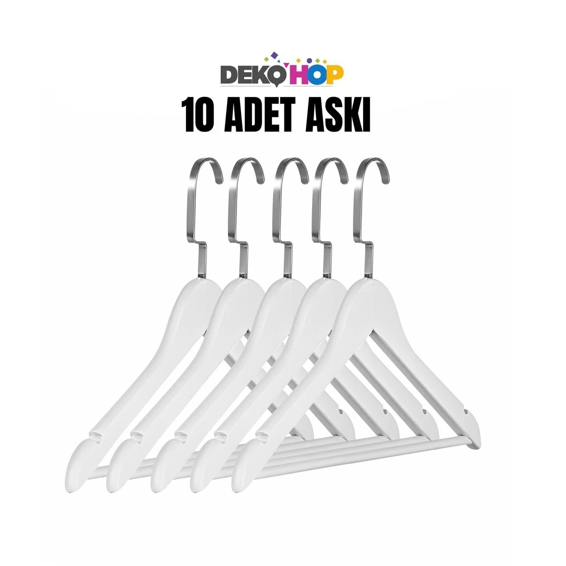 Ahşap Elbise Kıyafet Askısı 1.Kalite Ahşap Beyaz Renk Ahşap Askı 10 ADET